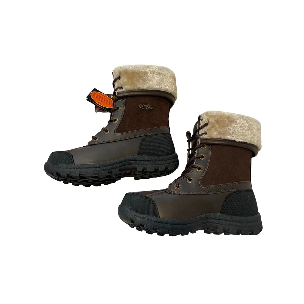 Lugz women's Brown Water Resistant Faux Fur‎ Trim Lace Up Duck Boots Winter Snow
